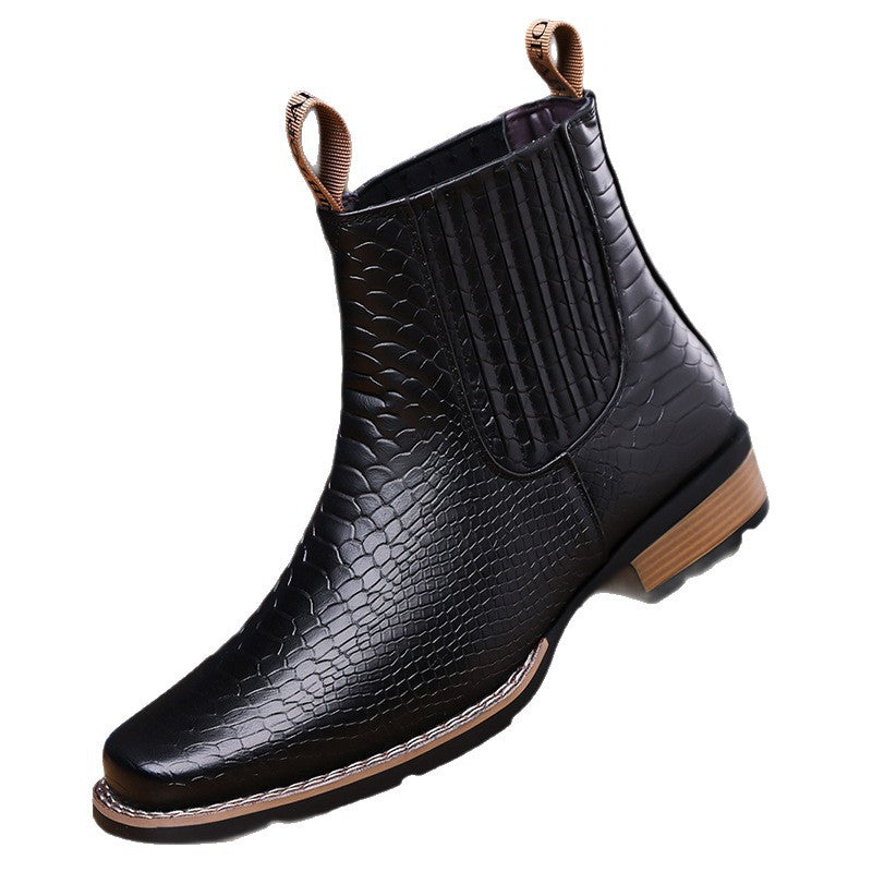 Men's Retro Crocodile Pattern Chelsea Ankle Boots with Elastic Side Panels teemdrop