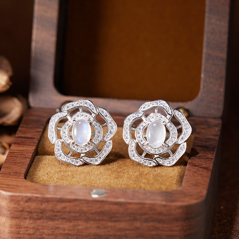 Silver Natural Birthstone Flower Vintage Adjustable Ring