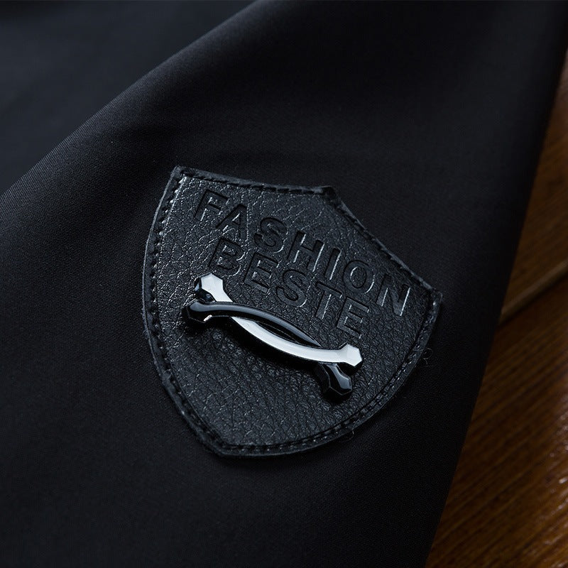 Men's Slim Fit Stand Collar Zip-Up Jacket, Solid Color Long Sleeve Breathable Outerwear teemdrop