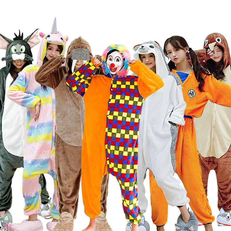 Flannel Cartoon One-Piece Animal Pajamas