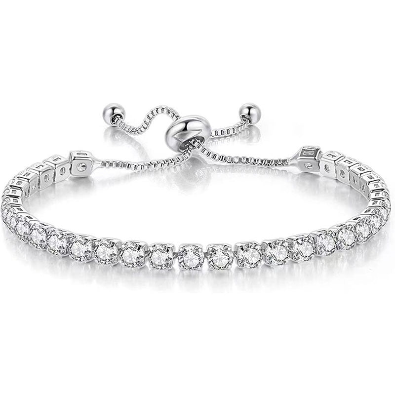 Women's Electroplated Copper Tennis Bracelet with White Zircon Pull Clasp teemdrop