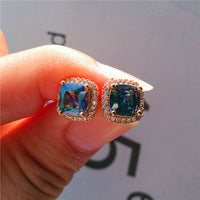 Geometric Full Diamond Zircon Earrings for Women Electroplated Copper Studs