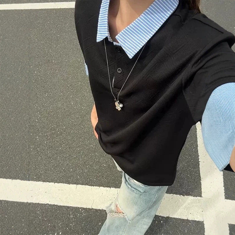 Men's Plaid Patchwork Short Sleeve Polo Shirt Casual Loose Fit Summer Top teemdrop