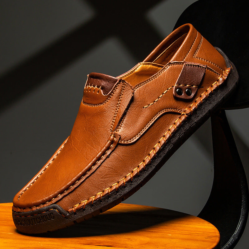 Men's Hand-Stitched Super Fiber Slip-On Flat Casual Loafers teemdrop