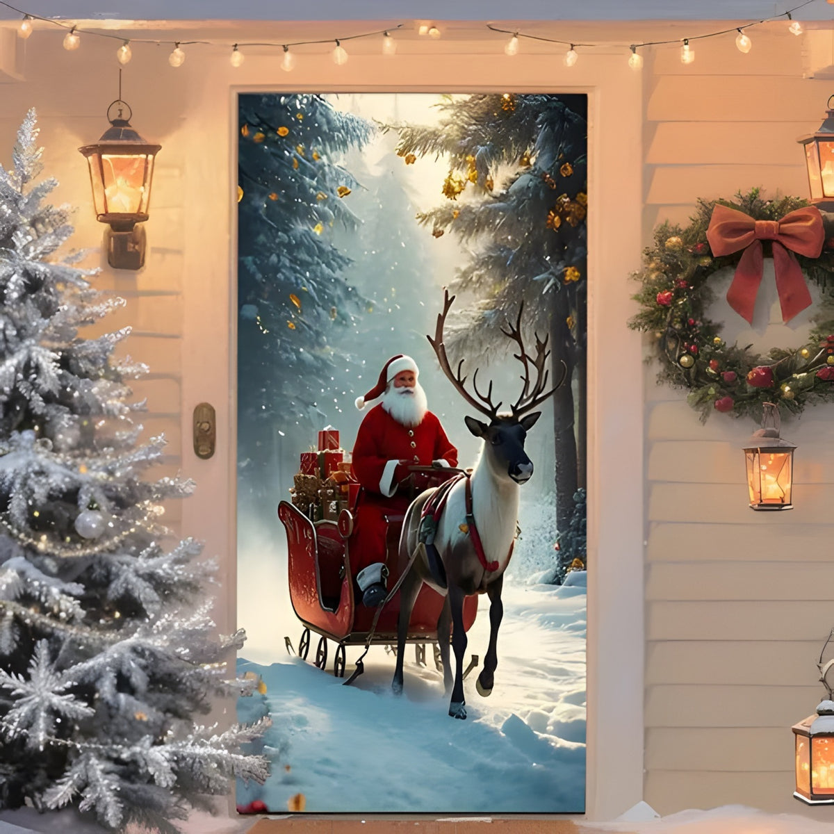 Christmas Santa Claus Polyester Door Cover Decoration 90x180cm teemdrop