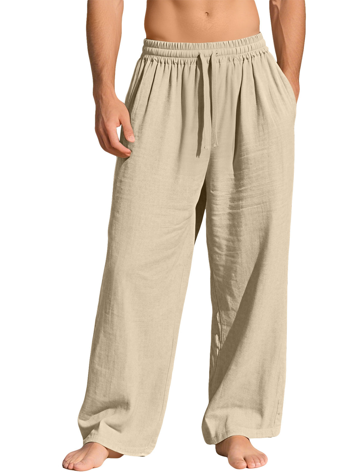 Men's Linen Loose Fit Casual Drawstring Pants with Pockets teemdrop