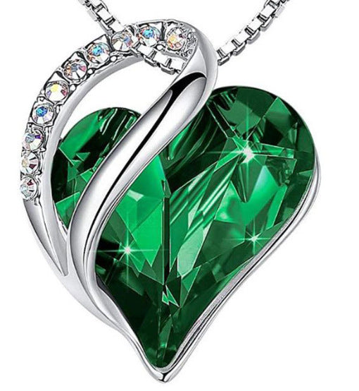 Women's Heart-Shaped Multi-Layered Geometric Pendant Necklace with Synthetic Birthstone