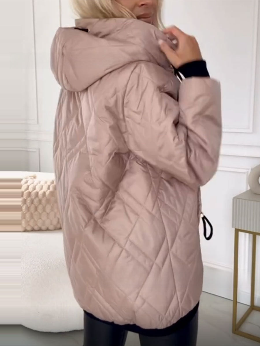 Women's Hooded Solid Color Cotton Padded Jacket Coat teemdrop