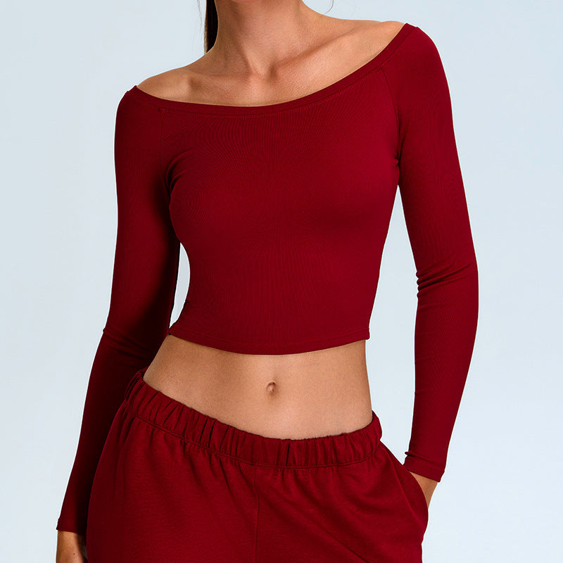 Women's One-Shoulder Long Sleeve Quick-Dry Ribbed Top