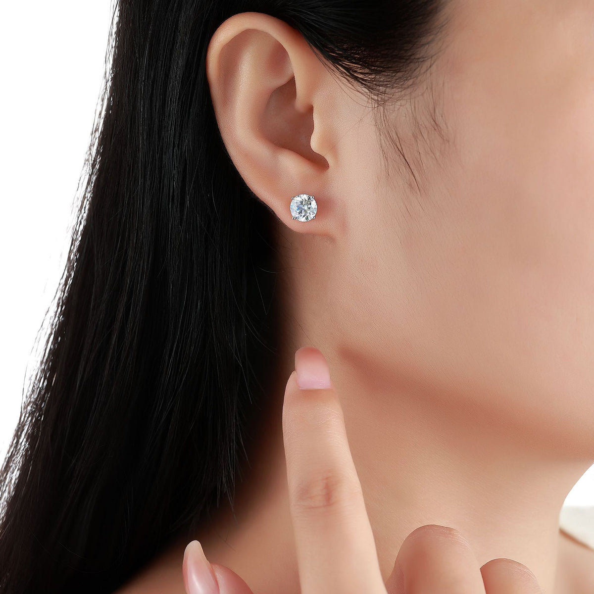 S925 Sterling Silver Moissanite Four-Prong Round Stud Earrings teemdrop
