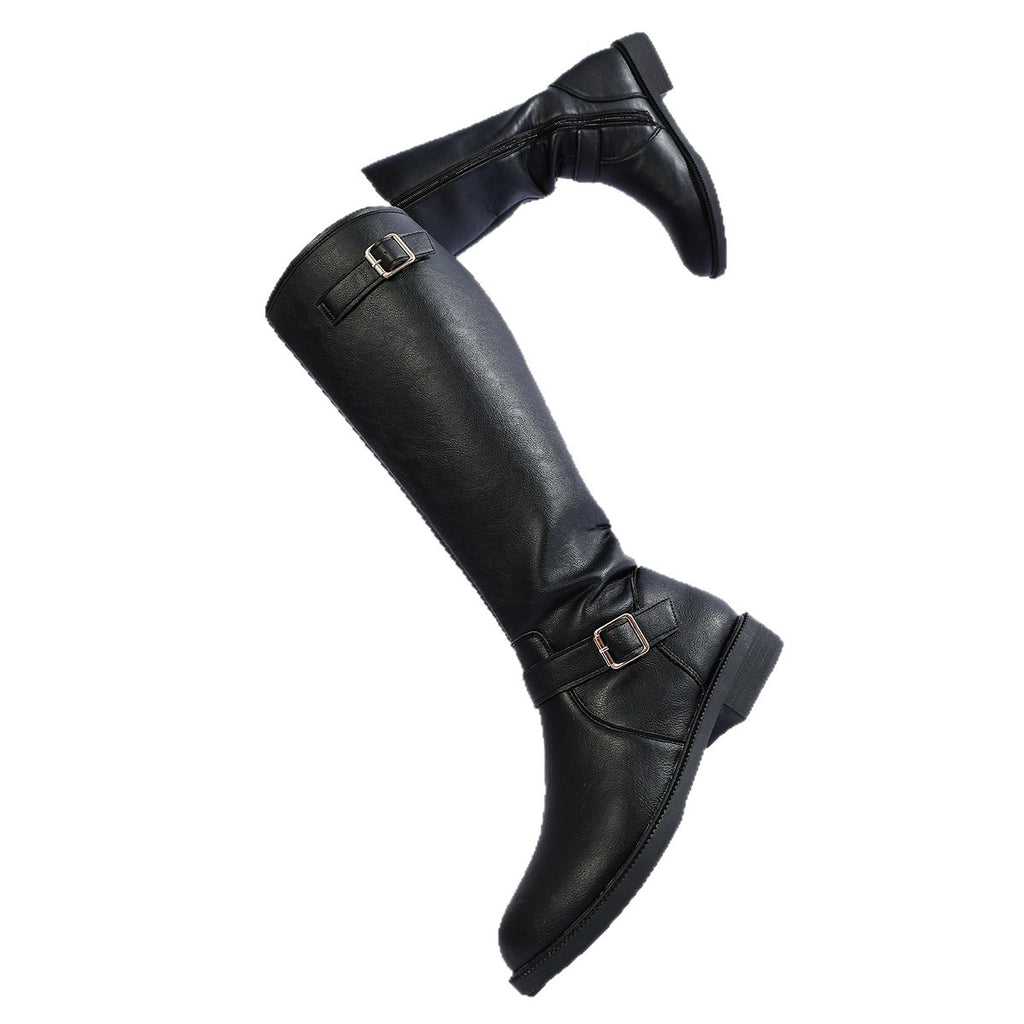 Women Chunky Heel Side Zipper Knight Boots teemdrop