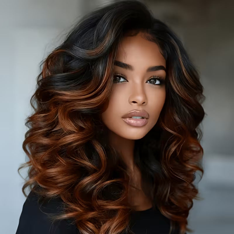 Gradient Middle Part Long Curly Synthetic Wig teemdrop