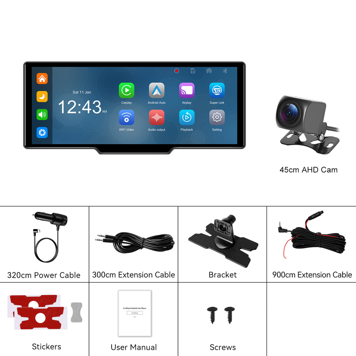 10.26-inch 4K Smart Screen Car Player with Wireless CarPlay, Android Auto, Dual Dash Cam, and Reversing Camera teemdrop