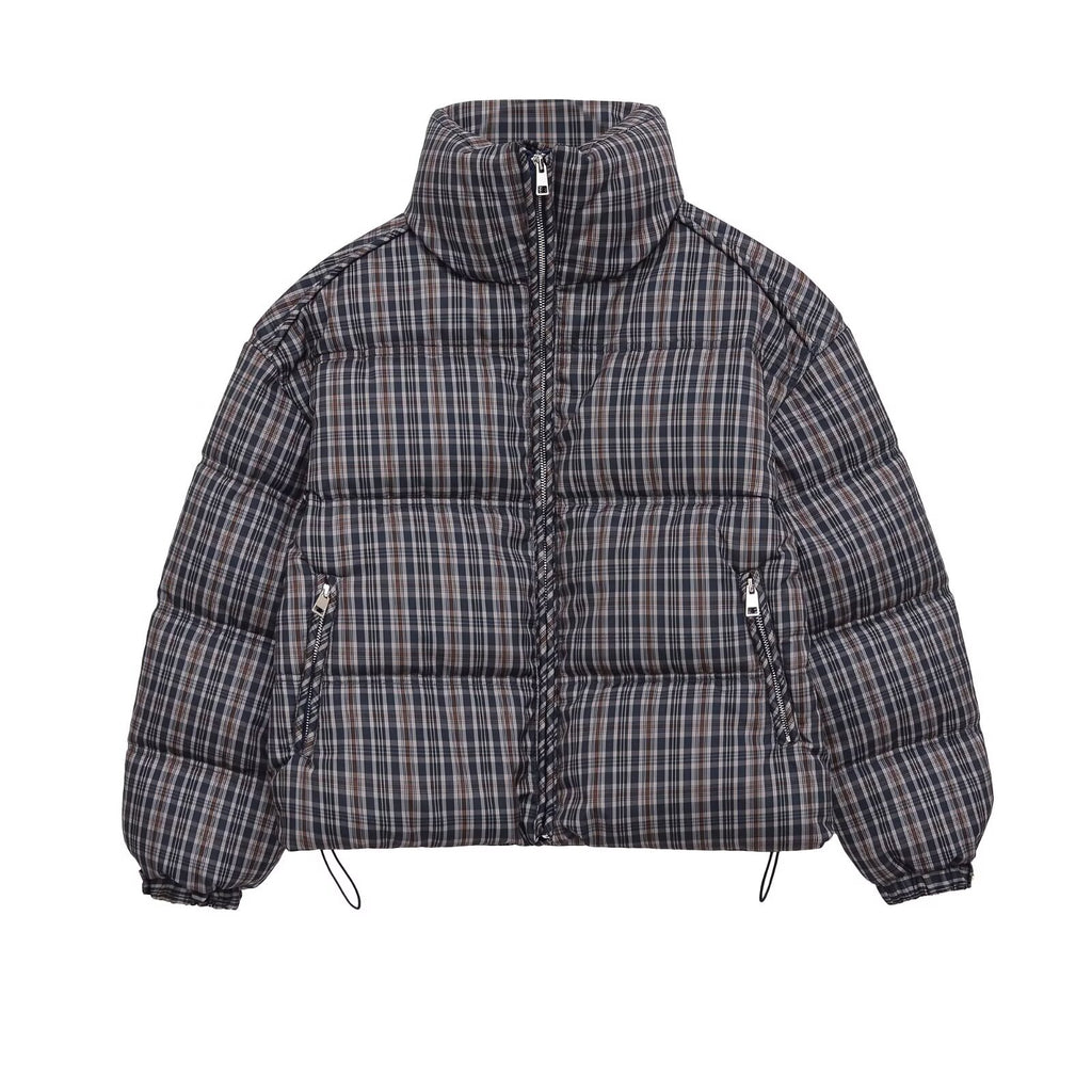 Womens Winter Plaid High Collar Zip Up Cotton Padded Coat