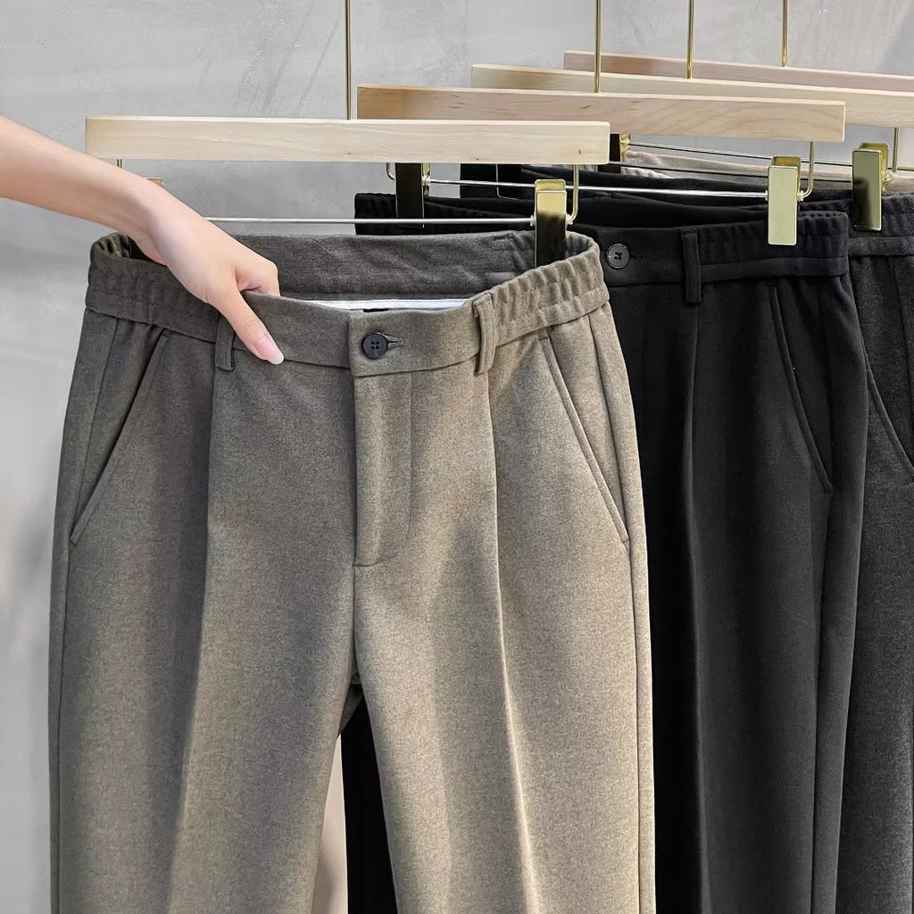 Men's Plus Size Corduroy Straight-Leg Elastic Waist Pants teemdrop