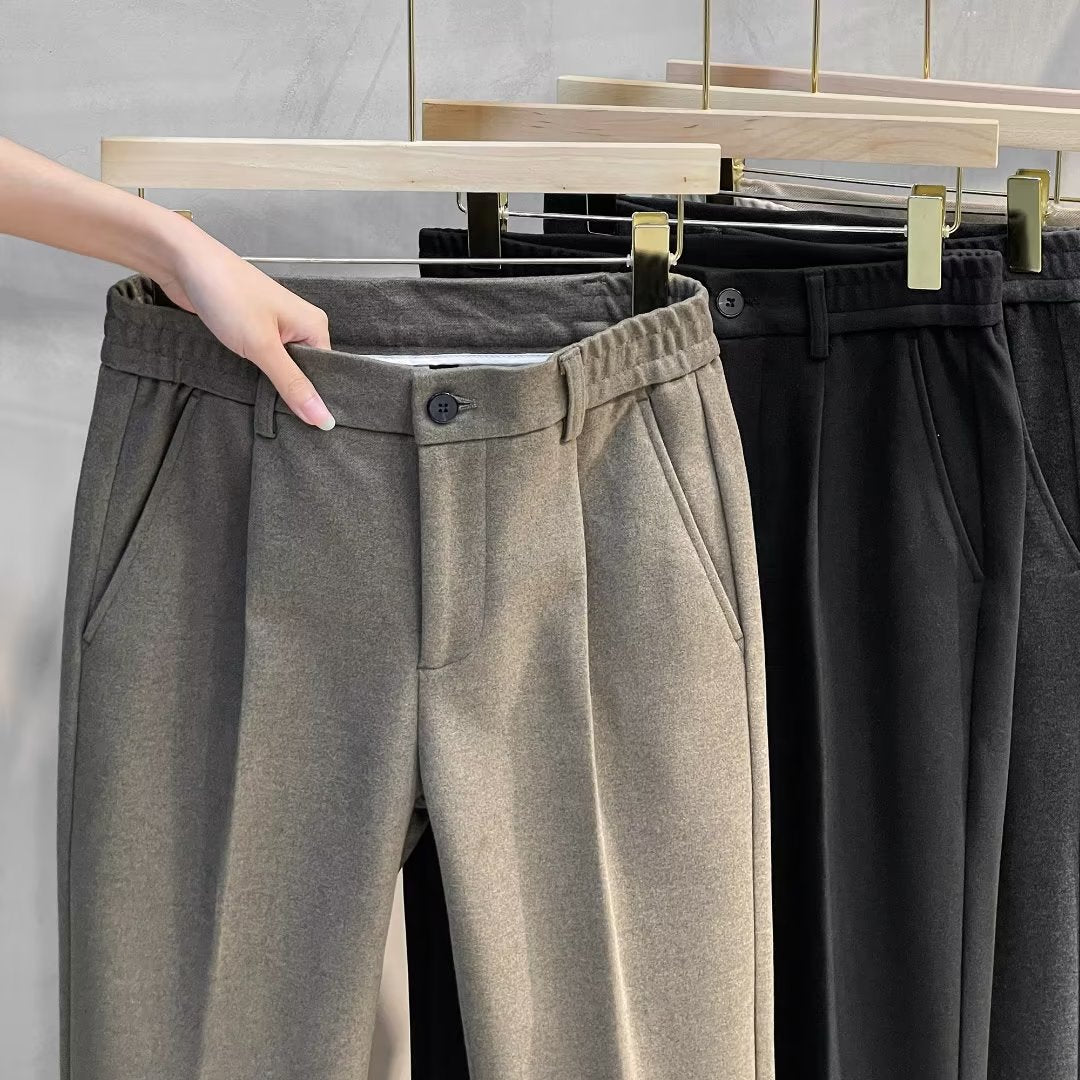 Men's Plus Size Corduroy Straight-Leg Elastic Waist Pants teemdrop