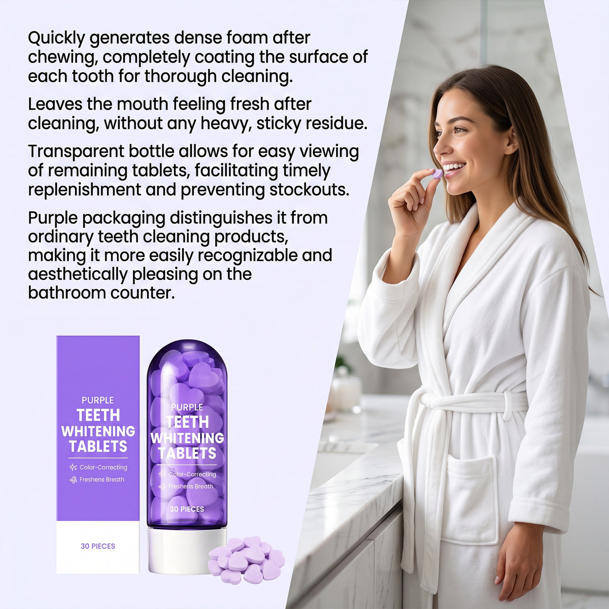 Purple toothpaste tablets clean teeth surface stains fresh breath