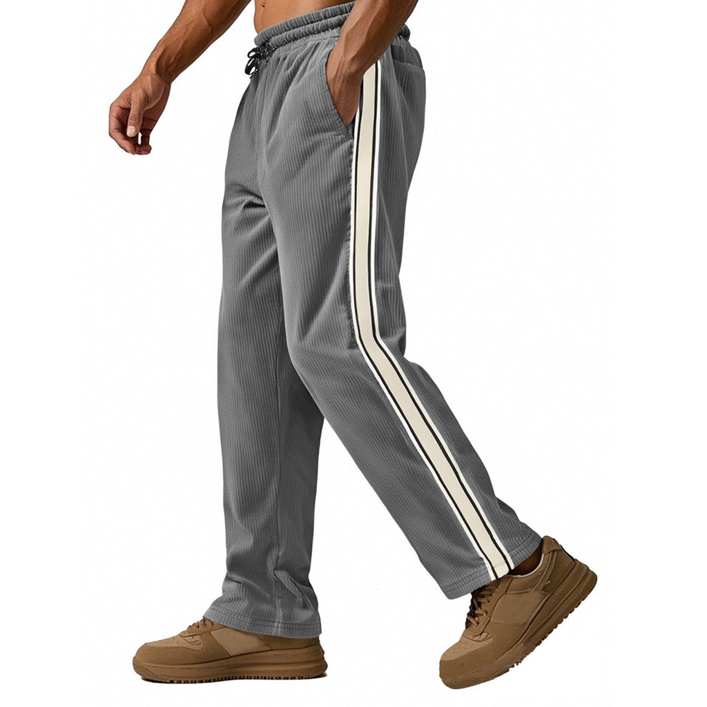 Men's Loose Fit Patchwork Corduroy Casual Pants with Drawstring teemdrop
