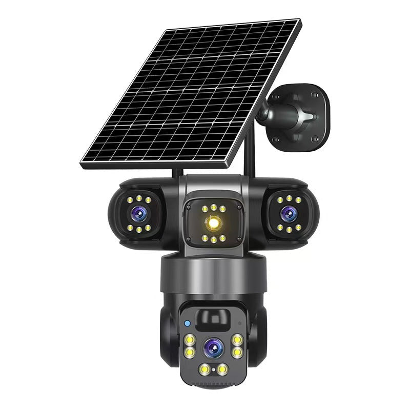 Wireless 360 Degree Outdoor Security Camera with Solar Panel 4G WiFi Multi-Lens PTZ Surveillance System teemdrop