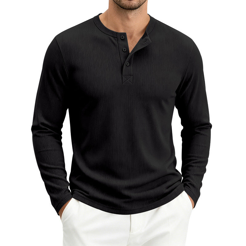 Mens Heavyweight 260gsm French Rib Long Sleeve Henley Shirt Loose Fit Solid Color Polyester 100% teemdrop