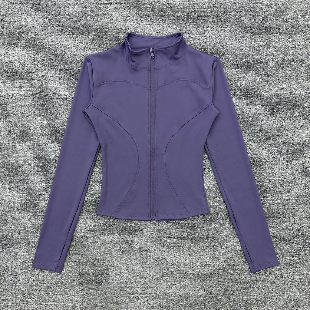 Womens Stand Collar Sports Jacket with Thumb Holes