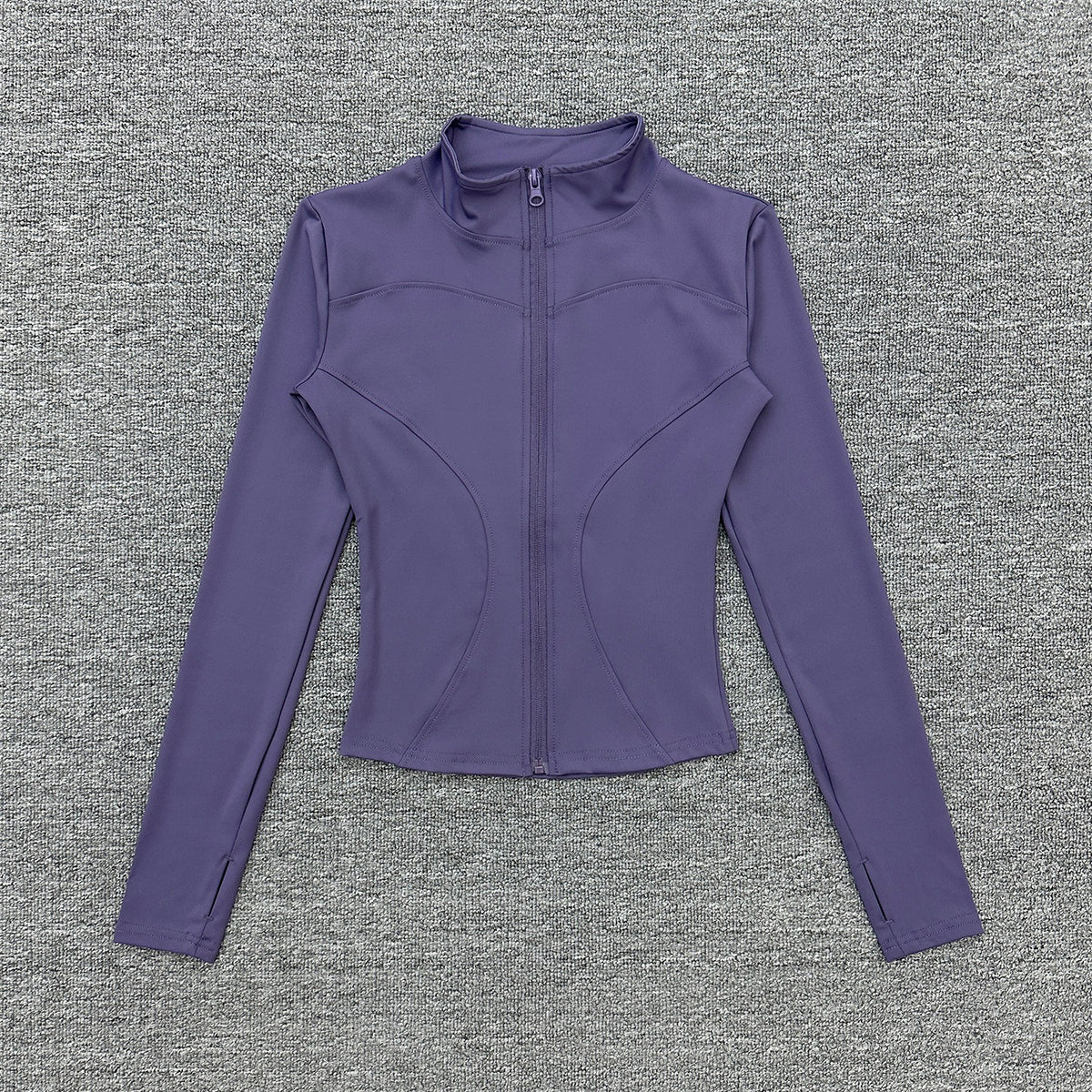 Womens Stand Collar Sports Jacket with Thumb Holes