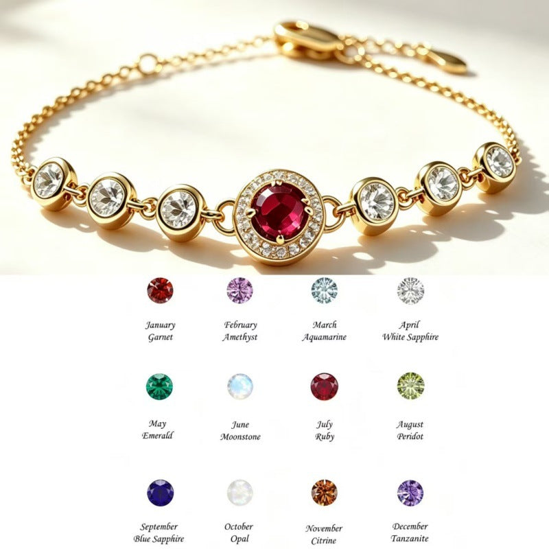 Women's S925 Silver Birthstone Bracelet with Natural Gemstones Gold Plated