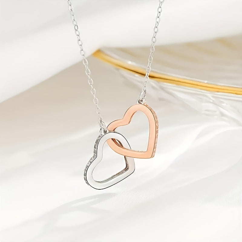 Double-Ring Heart-Shaped Diamond-Encrusted Necklace