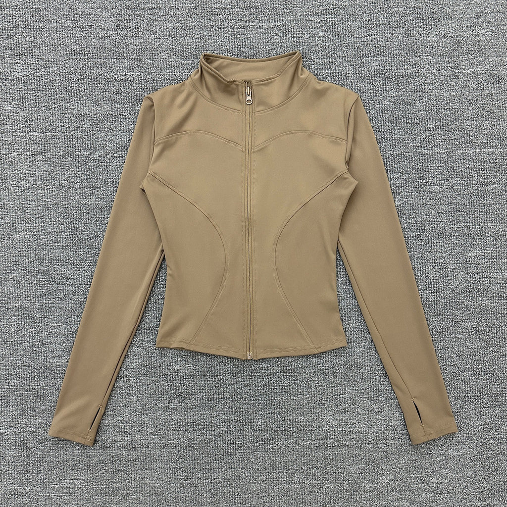 Womens Stand Collar Sports Jacket with Thumb Holes