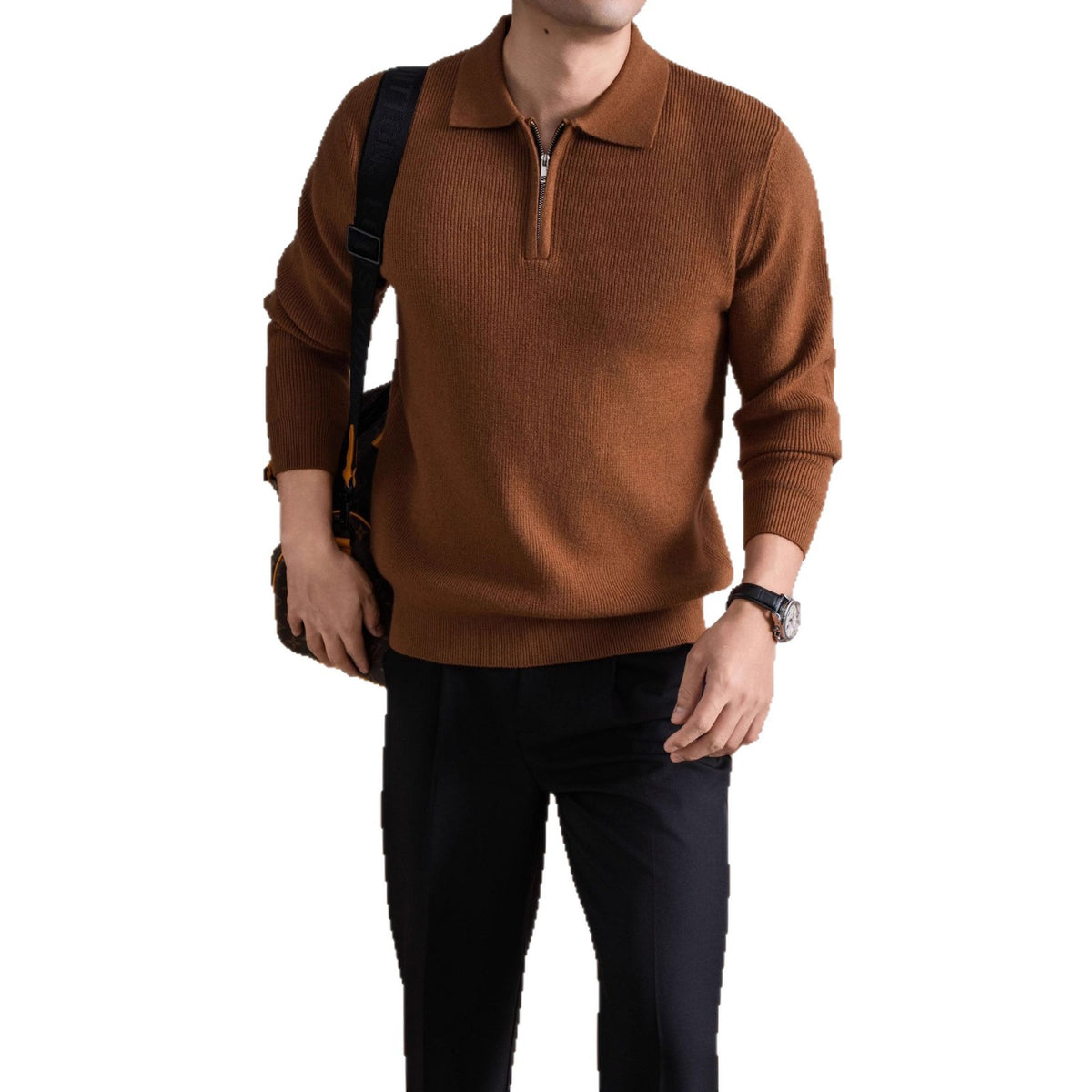 Men's Zippered Sheep Wool Blend Thickened Knit Sweater with Anti-Pilling Feature teemdrop