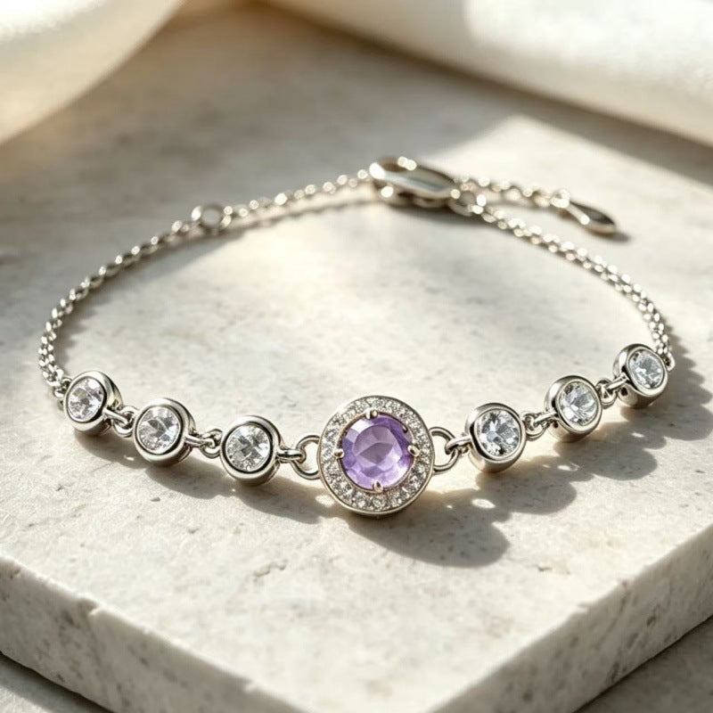 Women's S925 Silver Birthstone Bracelet with Natural Gemstones Gold Plated