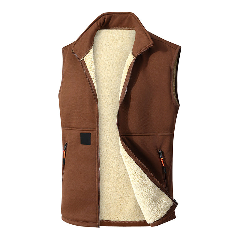 Men?s Lamb Wool Fleece Lined Stand Collar Sleeveless Vest