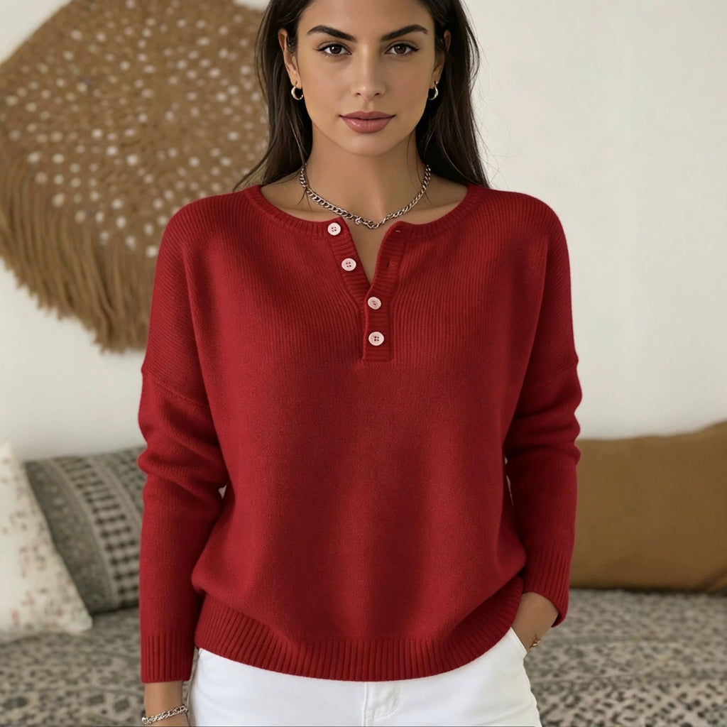 Women's Long Sleeve V-Neck Knit Sweater teemdrop