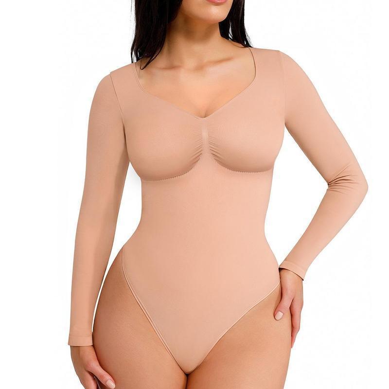 Women's seamless long-sleeved shaping tight-fitting one-piece dress teemdrop