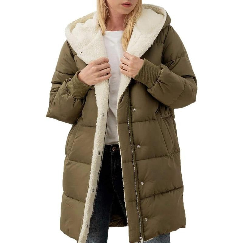 Solid color hooded cotton-padded jacket long-sleeved double-sided velvet slim-fit elegant cardigan teemdrop