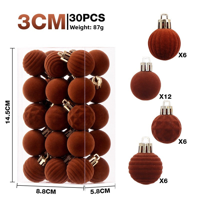 30-Pack 3cm Velvet Flocked Christmas Ball Ornaments for Tree Decoration teemdrop