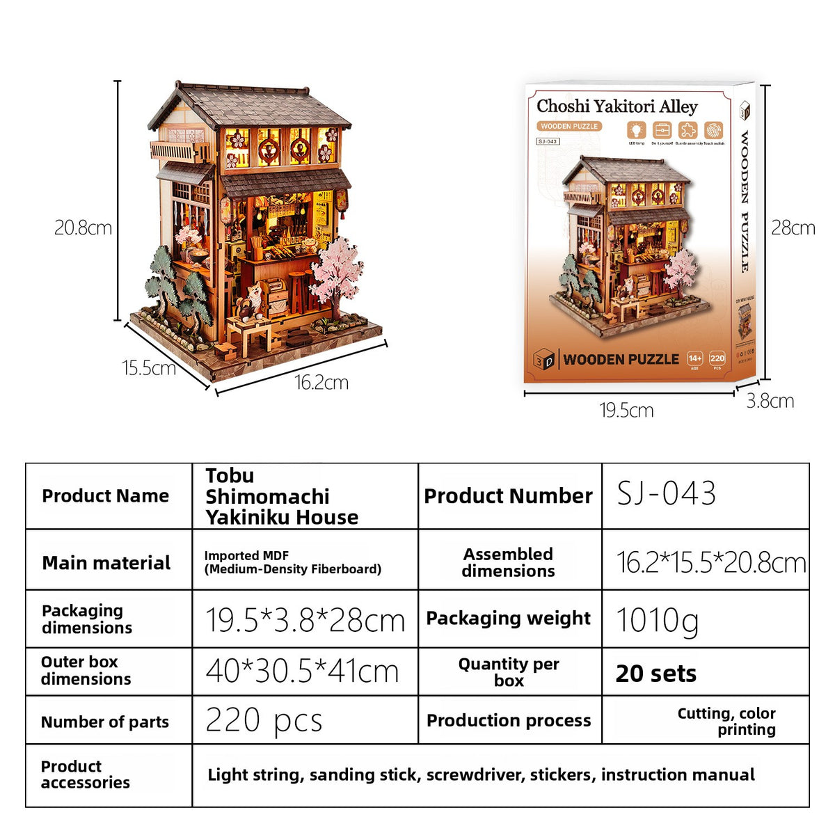 DIY Wooden Miniature House 3D Puzzle Model Building Kit with LED Light teemdrop