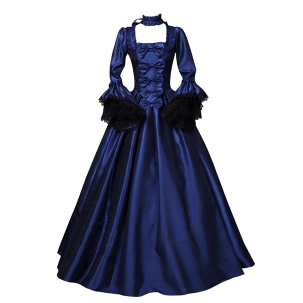 Women's Retro Lace Splicing High Waist Long Dress teemdrop