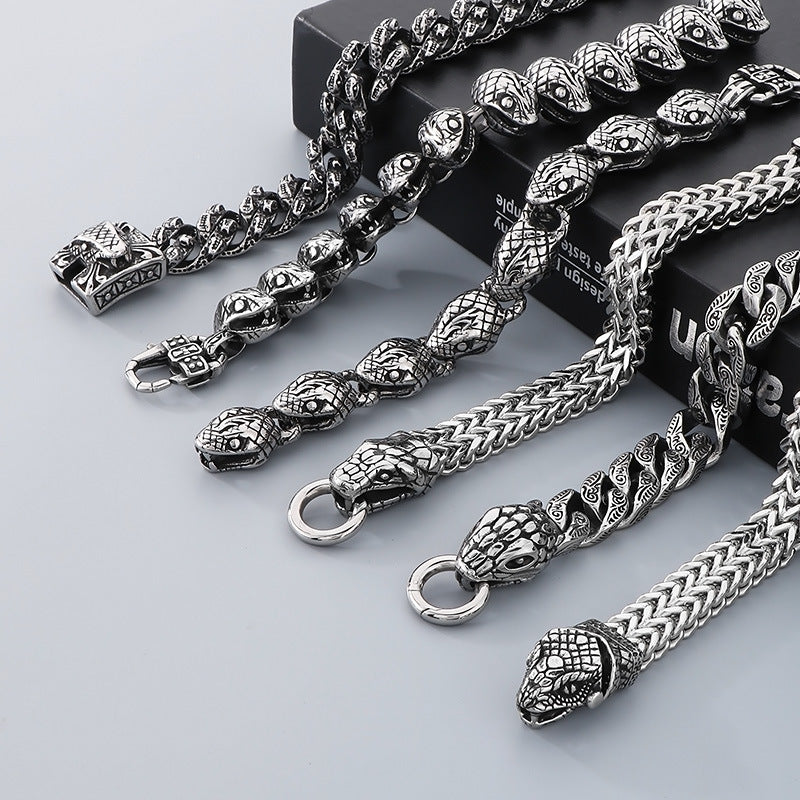 Men's Vintage Snake Head Titanium Steel Punk Bracelet