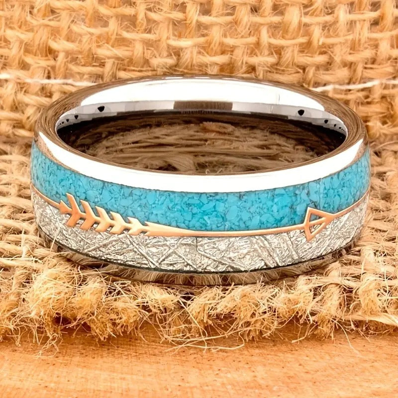 Fashion Unisex Silver Stainless Steel Ring with Gold Arrow Detail