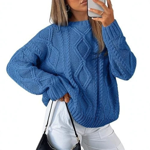Women's knitted round-neck sweater for casual wear teemdrop