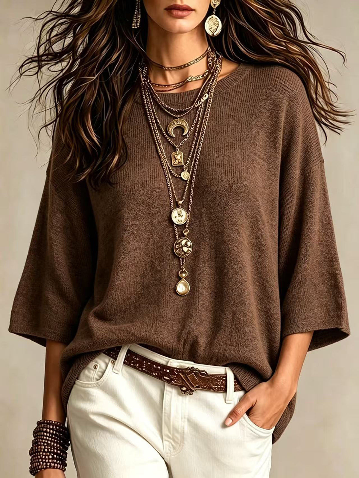 Round-neck outerwear sweater teemdrop