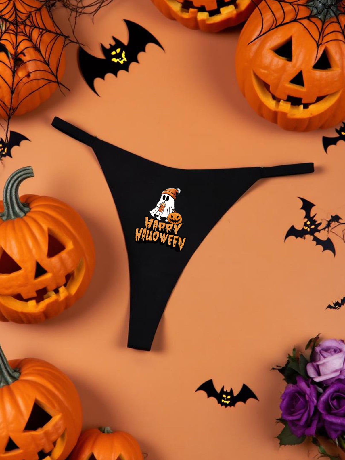 Halloween Printed Ladies Thong V-Shape Waist Quick-Dry