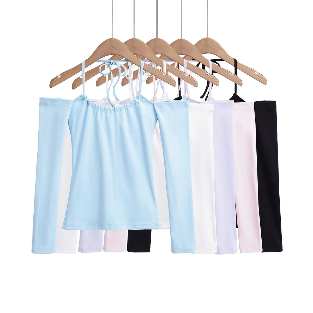 Off Shoulder Halter Neck Long Sleeve Crop Top teemdrop