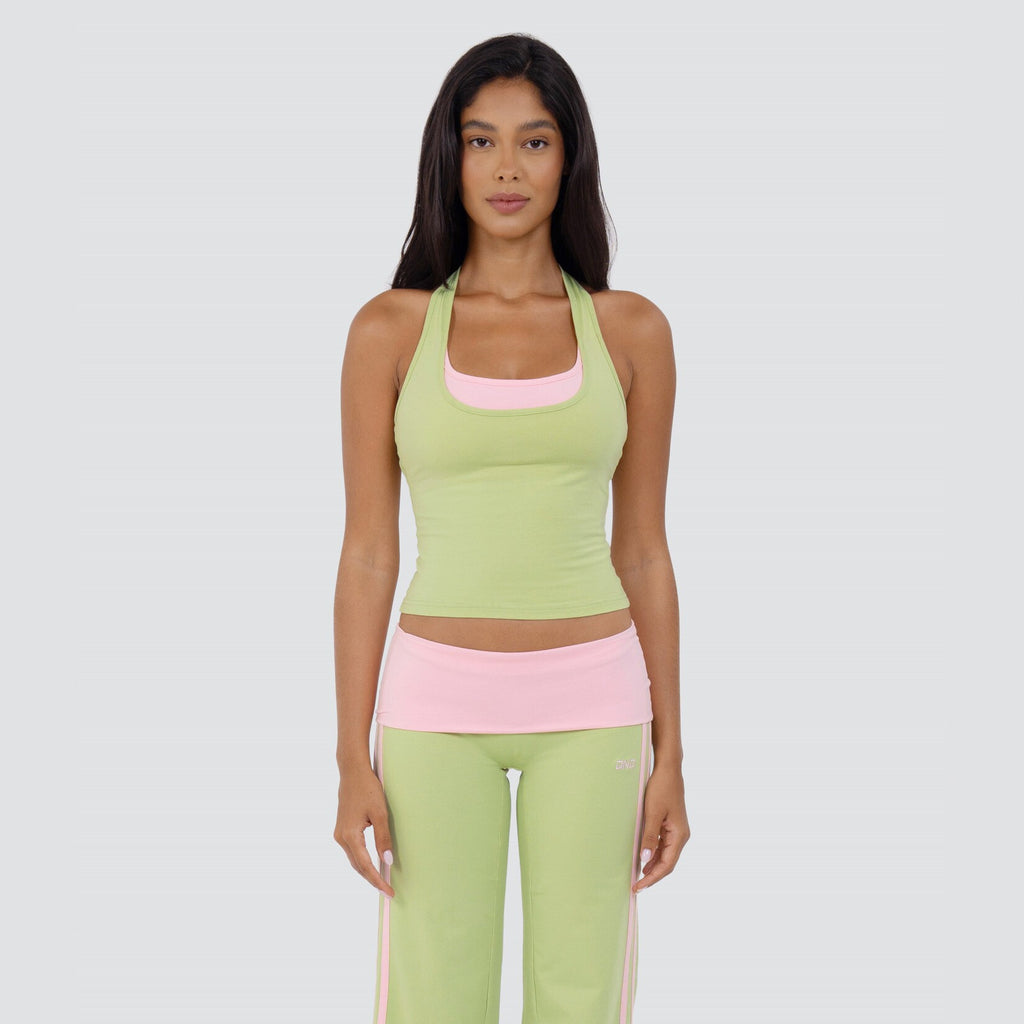 Women's Two-Piece Color-Block Halter Top and Straight-Leg Pants Set teemdrop