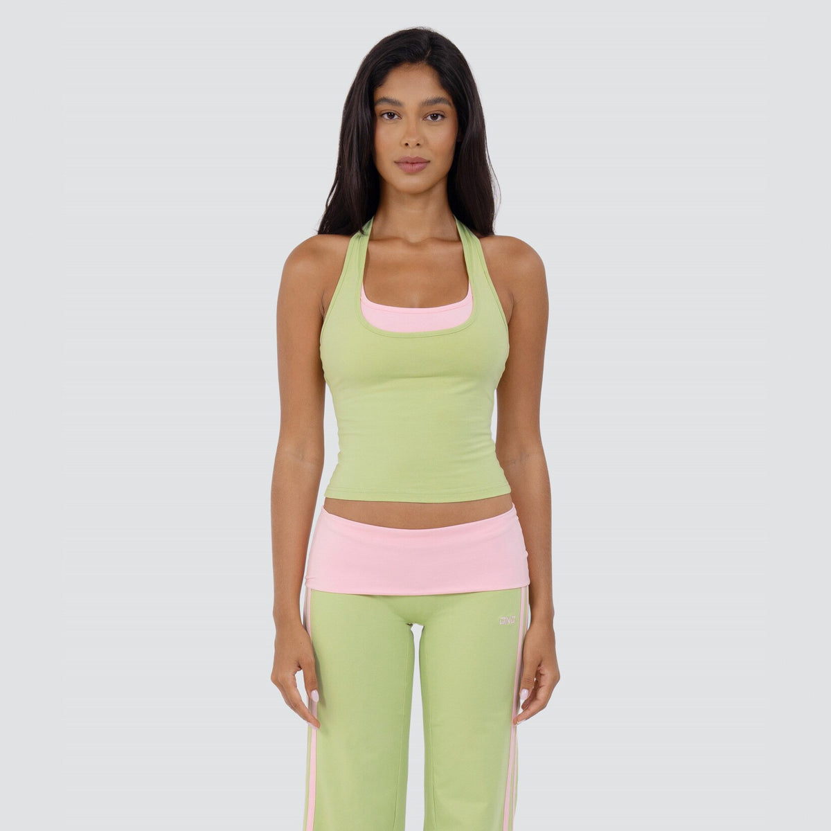 Women's Two-Piece Color-Block Halter Top and Straight-Leg Pants Set teemdrop