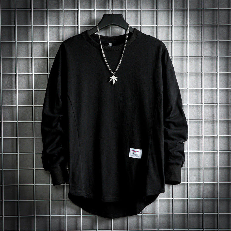 Men's Solid Long Sleeve Round Neck Loose Cotton T-Shirt