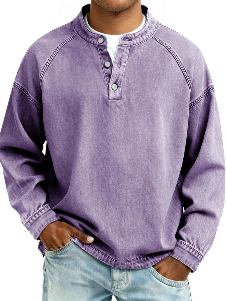 Men's Vintage Solid Long Sleeve Casual Loose Fit Shirt teemdrop