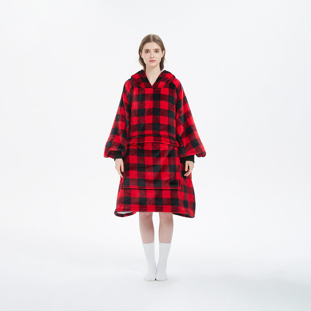 Oversized Flannel Hoodie Blanket with Pocket