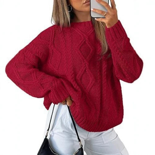 Women's knitted round-neck sweater for casual wear teemdrop